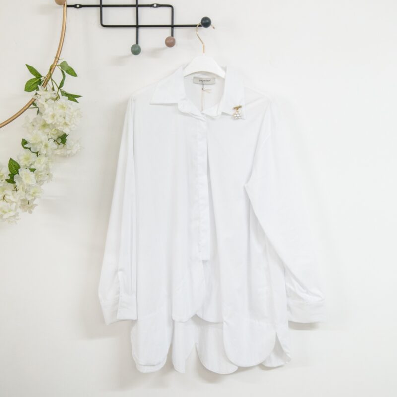 CAMICIA PEPEROSA BIANCA MODELLO PETALO